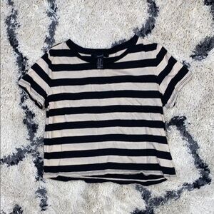 Forever 21 Black and Cream Striped Crop Top